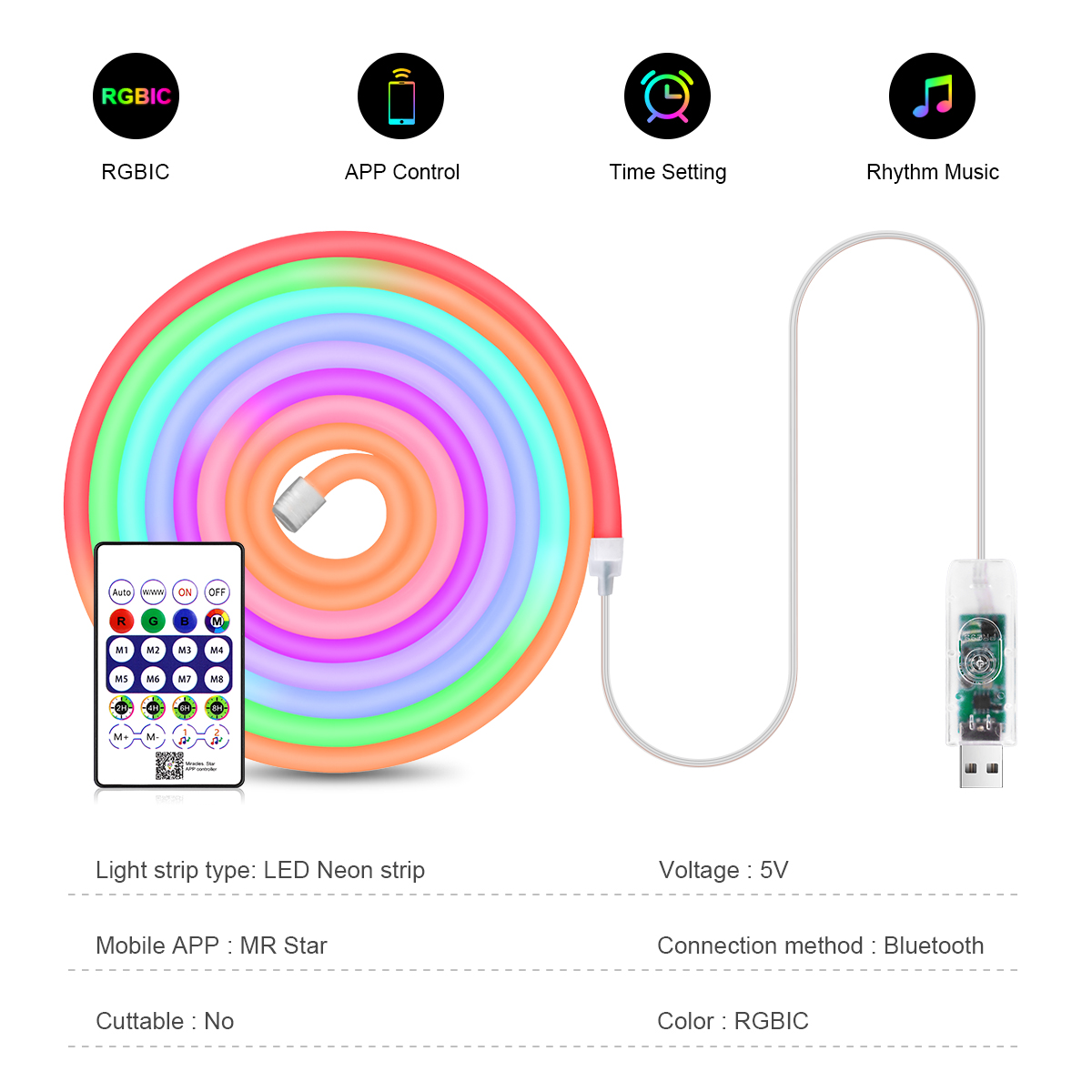 5V USB RGBIC Neon LED Strip 1M - đánh giá và giá Smart Home Poster